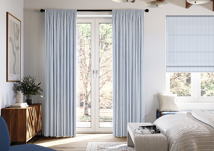Lace Stripes, Vintage Blue - Made to Measure Curtains - Image 3
